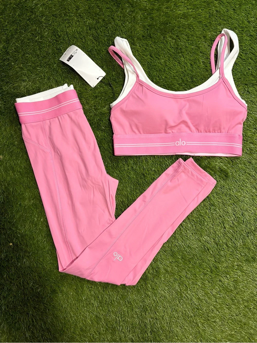 ALO Yoga Pink Stretch Sports Bra & High-Waist Leggings Set